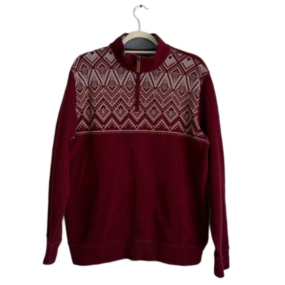 Lands' End 1/4 zip burgundy pullover 100% cotton nordic style sweater size L/T - Picture 2 of 15